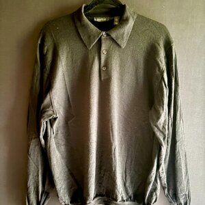 BARNEYS NEW YORK | 100% Merino Wool Long Sleeve Polo | Size: L | Color: Black